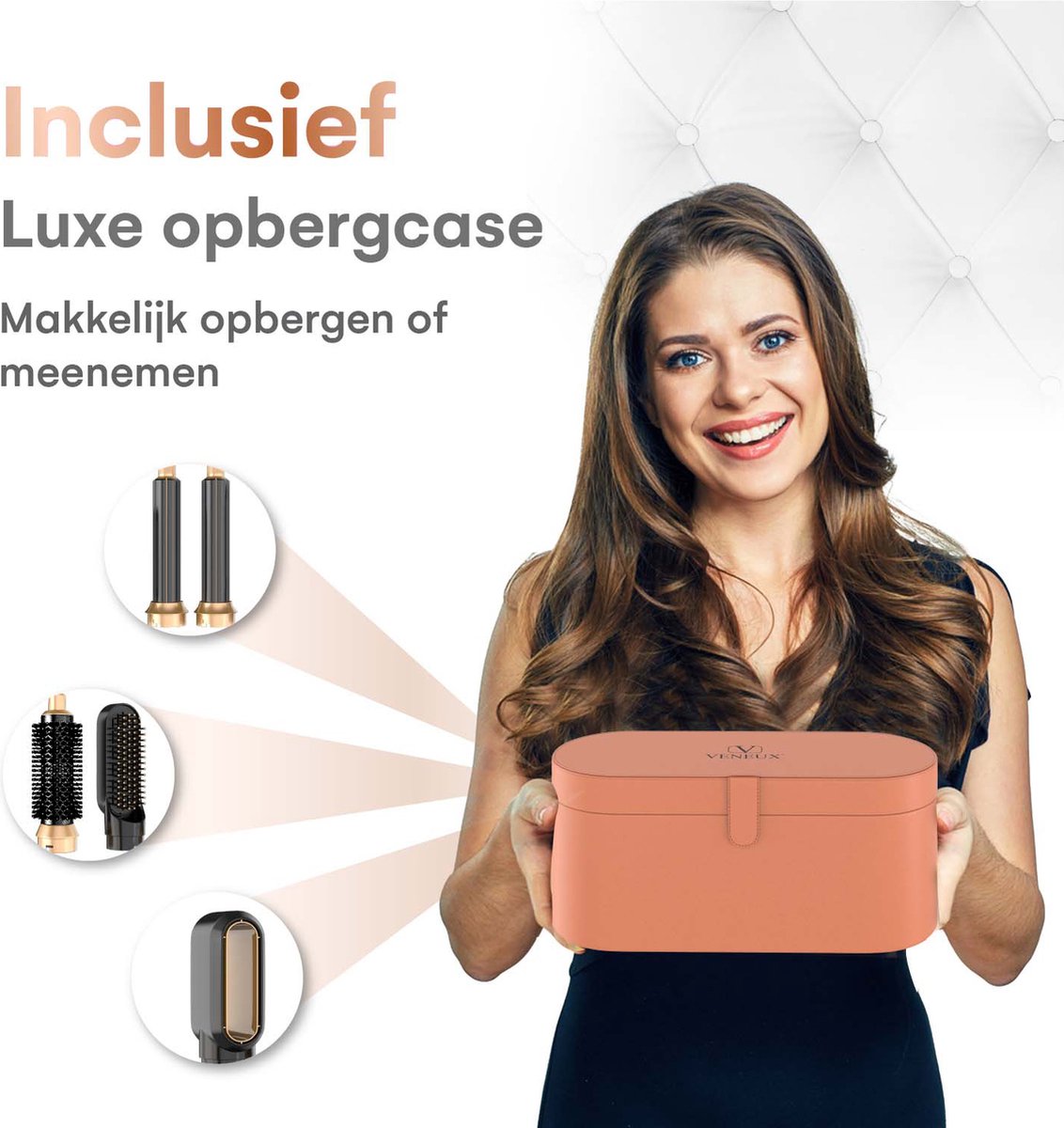 VENEUX® Föhnborstel - Airstyler - Krulborstel - Krultangen - 5 in 1 Multistyler - Met Opbergcase - Zwart Met Goud