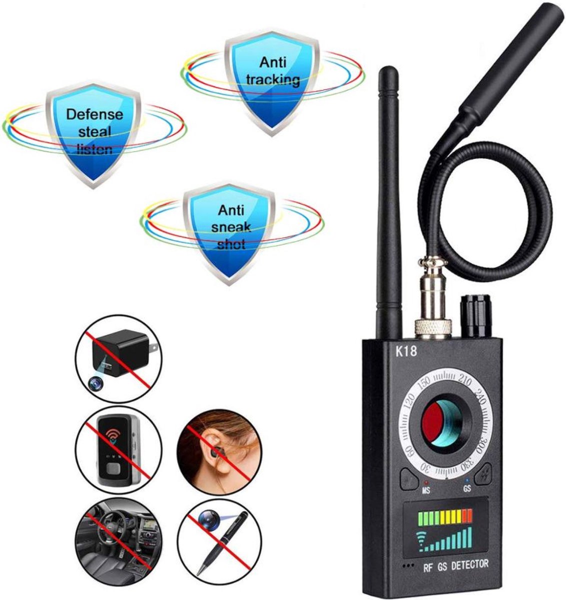 Draadloze Signaaldetector - Anti Afluister Apparatuur - Detectie apparaat - RF Bug Finder Anti-Afgeluisterde Detector - Afluisterapparaat Anti Candid Camera GPS Tracker Locator | Zwart