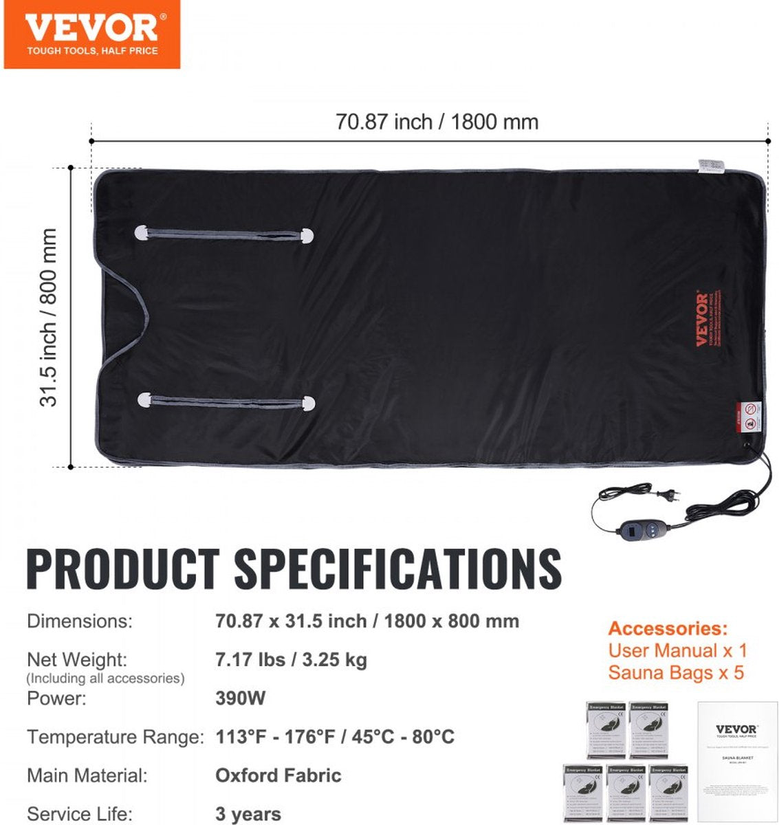 390W infrarood saunadeken 1800x800mm saunadeken 1-6 niveaus (35°C-85°C) infrarooddeken 40 minuten vetverbranding verwarmde deken 5 lagen veilige materialen verwarmingsmat voor lichaamsafslanking fitness