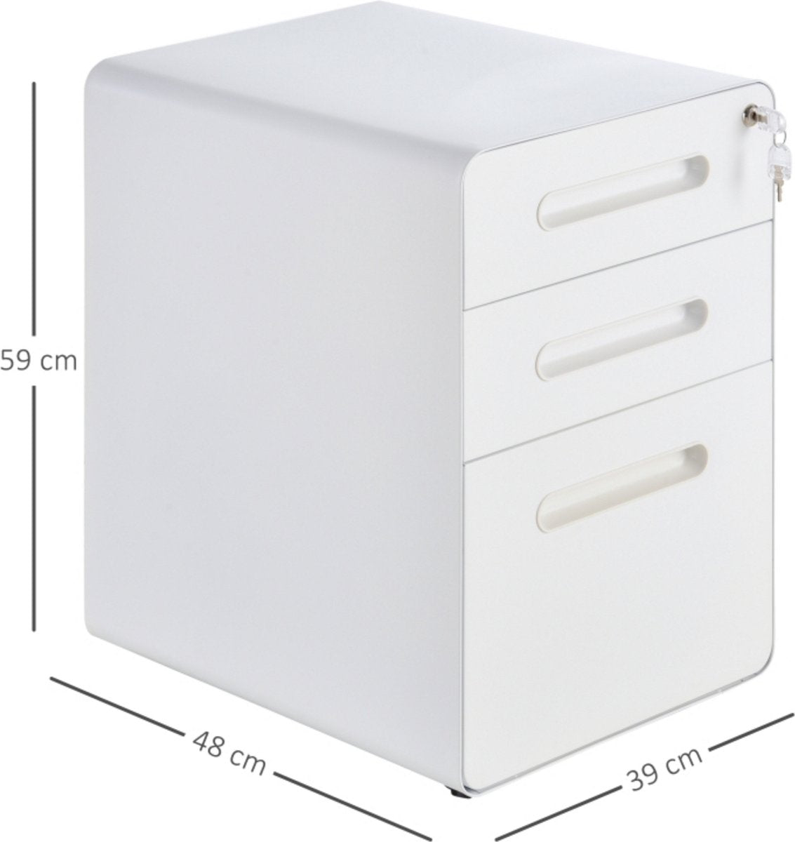 Ladeblok - Ladeblok bureau - bureaukast - Archiefkast - 3 lades - Met slot - Staal - Wit