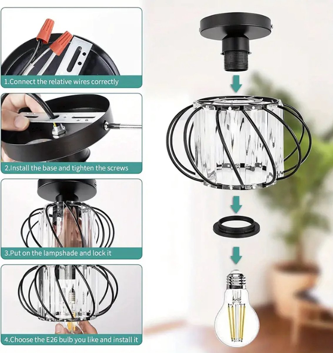 Modern Crystal Ceiling Lamp - LED Round Crystal - Chandelier - Black - Aisle or Hallway Lamp - Crystal Led Lamp - Ceiling Light