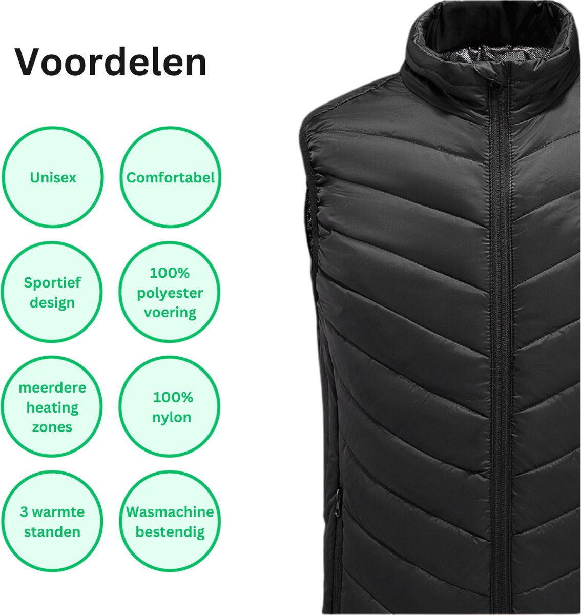MOZY - Elektrische Bodywarmer - Zwart - Maat XL - tot 45 °C - Wasmachine Bestendig - 3 Niveaus - Zonder Powerbank - Verwarmde Bodywarmer - Unisex - Dames en Heren - Verwarmd Vest - Thermo Vest