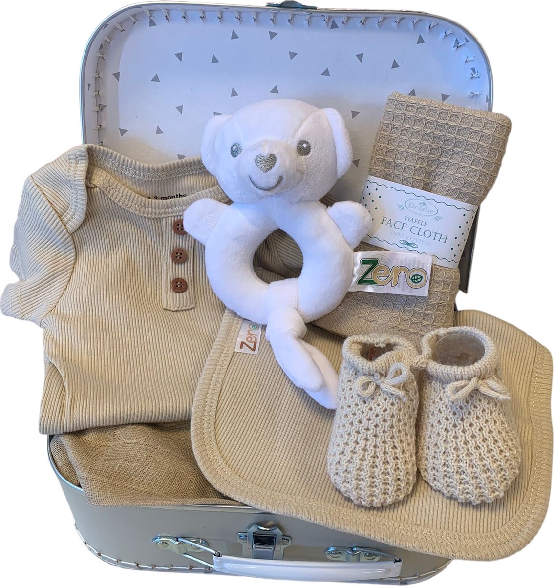 Kraamcadeau Kraamkado unisex jongen meisje - unisex - baby geschenkset - kraamcadeau neutraal - baby memorie box 30 cm - babyshower cadeau - genderneutraal babycadeau - 7 in 1 kado