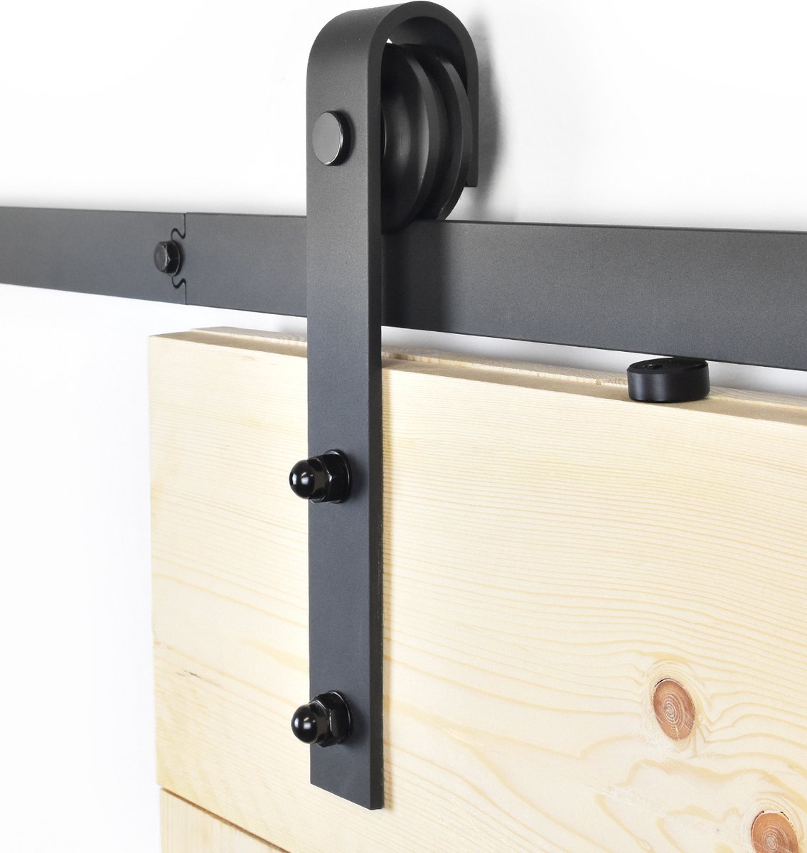 Barnwoodweb Schuifdeursysteem Recht - Complete set - 245 cm rail (in 3 delen) - Zwart