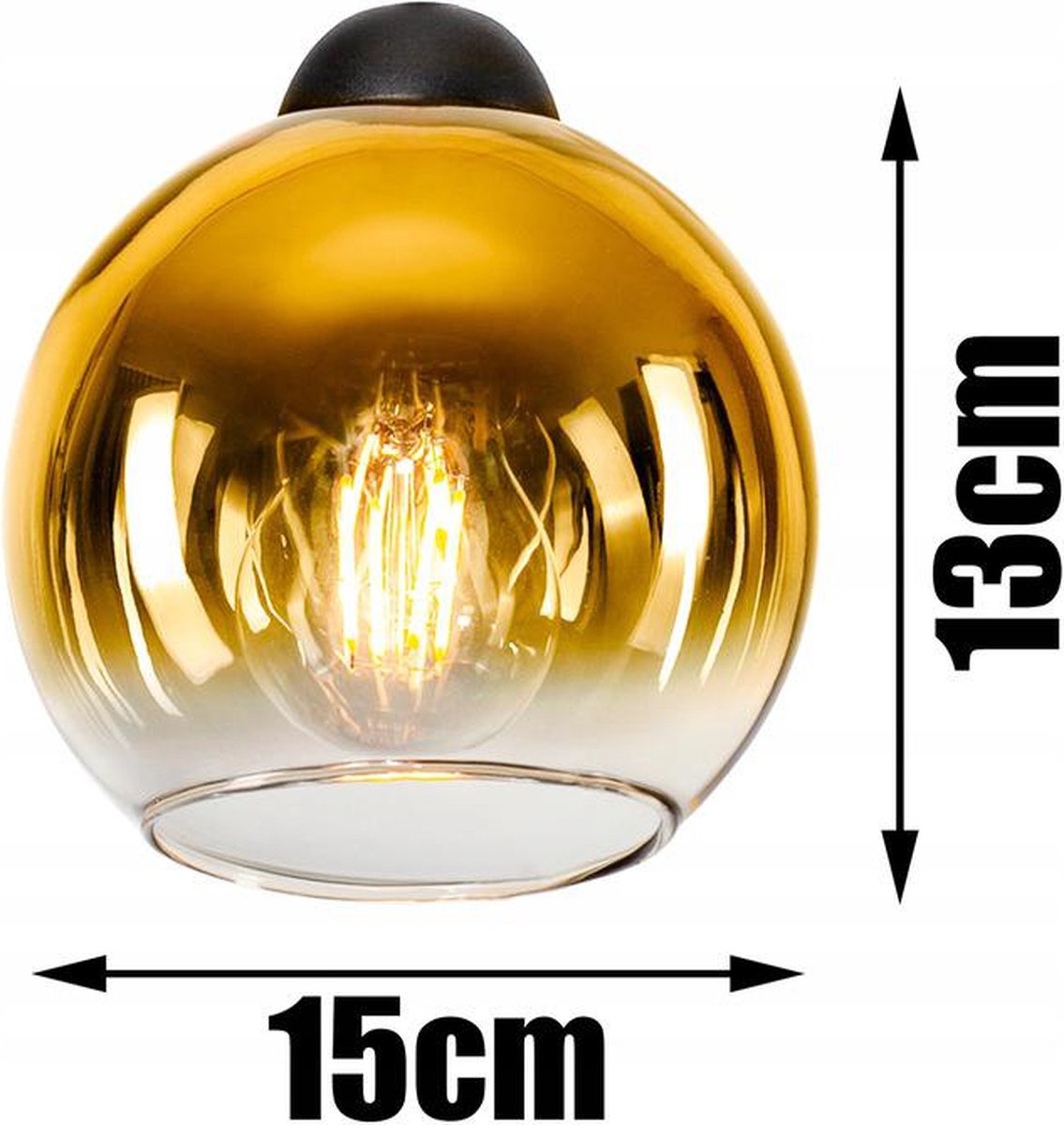 Industrial Pendant Lamp for Living Room, Dining Room - Glass - 3-light - Black Gold Transparent