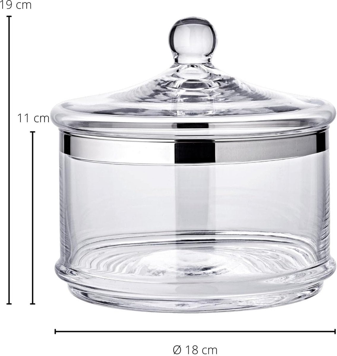 Vigo glazen pot met deksel (hoogte 19 cm, diameter 19 cm) mondgeblazen kristalglas met platina rand voorraadpot muffin glazen koektrommel