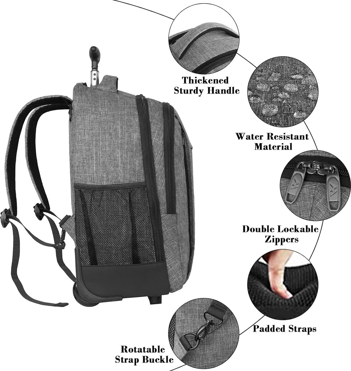 Schoolrugzak met wielen, zakelijke trolley, lichtgewicht handbagage, vliegtuig, reisrugzak, heren, 17 inch, laptoptas, reistas met wielen, dames, schooltrolley, rugzak met wielen, voor werk, universiteit,