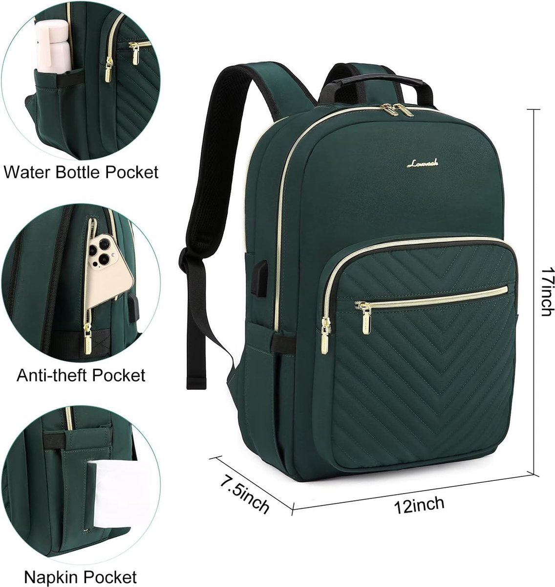 Dames laptoprugzak, 15,6 inch laptoptas, kleine waterdichte schoolrugzak voor meisjes en tieners, antidiefstal, zakelijke reisrugzak met laptopvak, USB-oplaadaansluiting