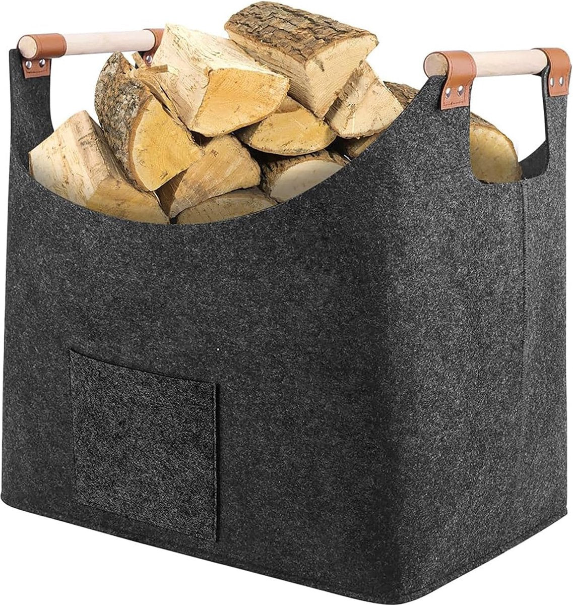 Equivera Log Basket for Firewood XL, Felt Basket for Firewood XXL, 45 x 32 x 40 cm, Firewood Box with Extra Thick Felt and Reinforced Handle, for Firewood, Logs, Newspapers, Clothes