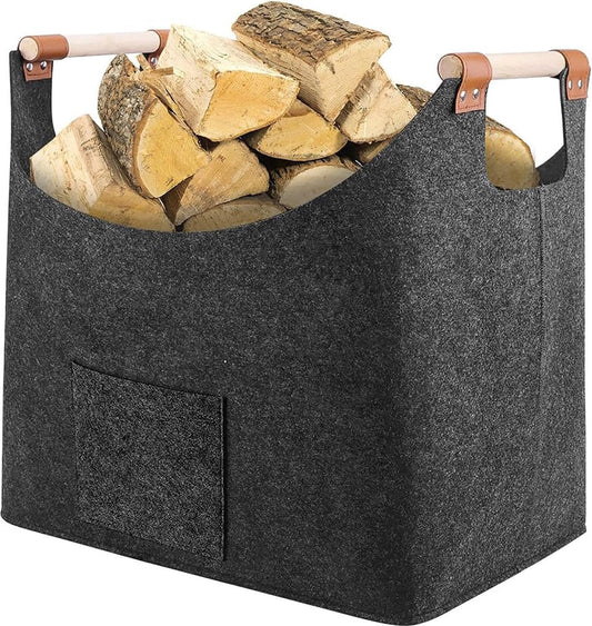 Equivera Log Basket for Firewood XL, Felt Basket for Firewood XXL, 45 x 32 x 40 cm, Firewood Box with Extra Thick Felt and Reinforced Handle, for Firewood, Logs, Newspapers, Clothes