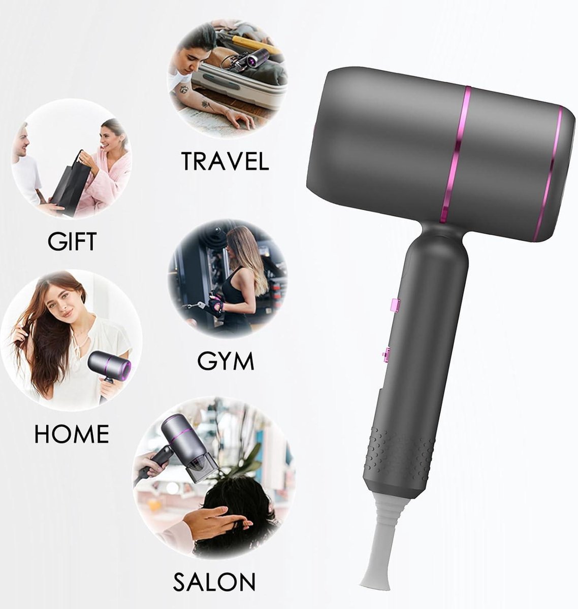 2000W Professionele Haardroger met Concentratoren en Diffuser - Sneldrogende Haardroger met Inklapbaar Ontwerp - Warme en Koude Stand voor Thuis, Salon, Reizen föhn met diffuser