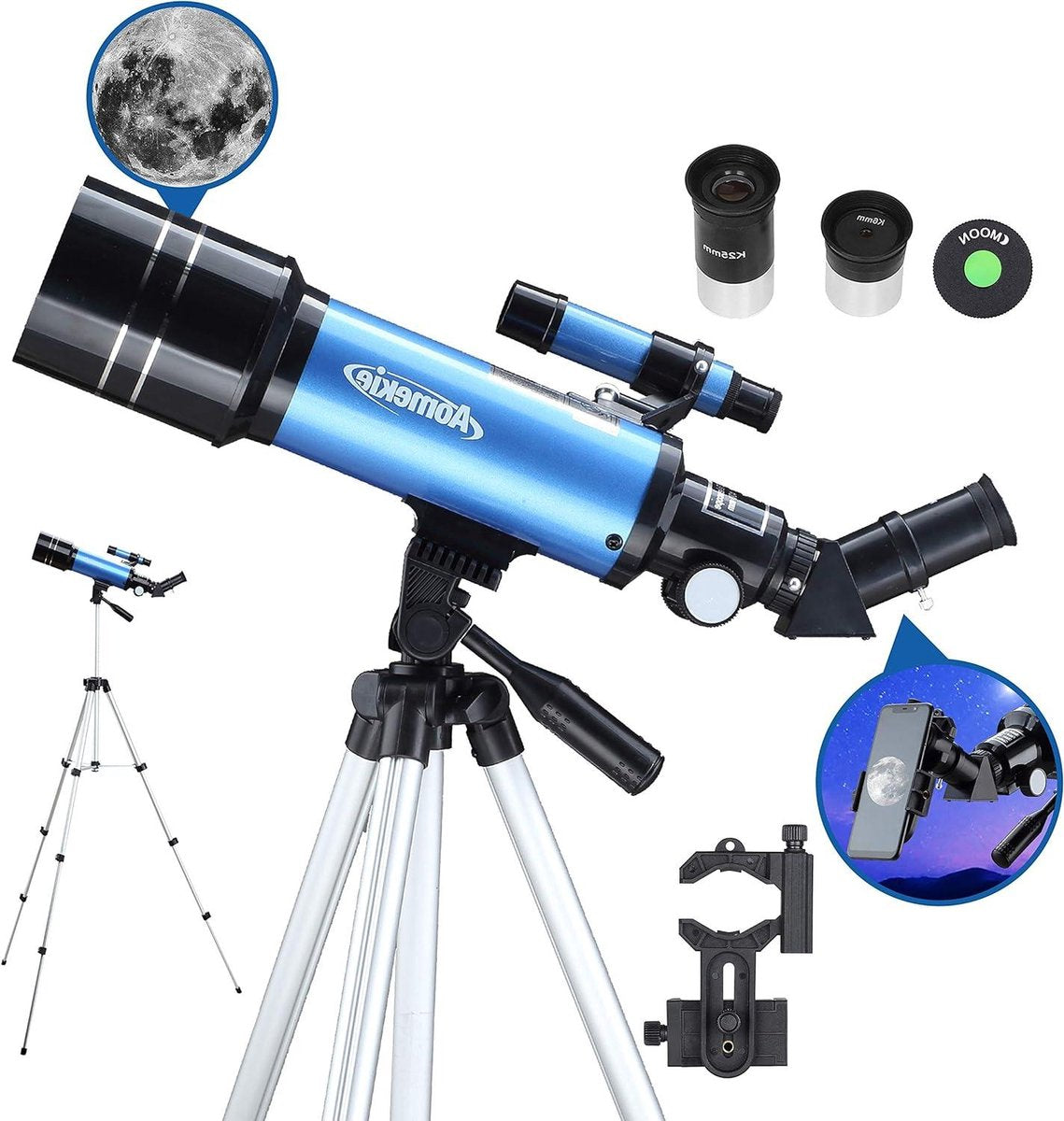 Telescopische Astronomie 70/400 telescoop voor beginners en kinderen - inclusief statief, smartphone-adapter en maanfilter