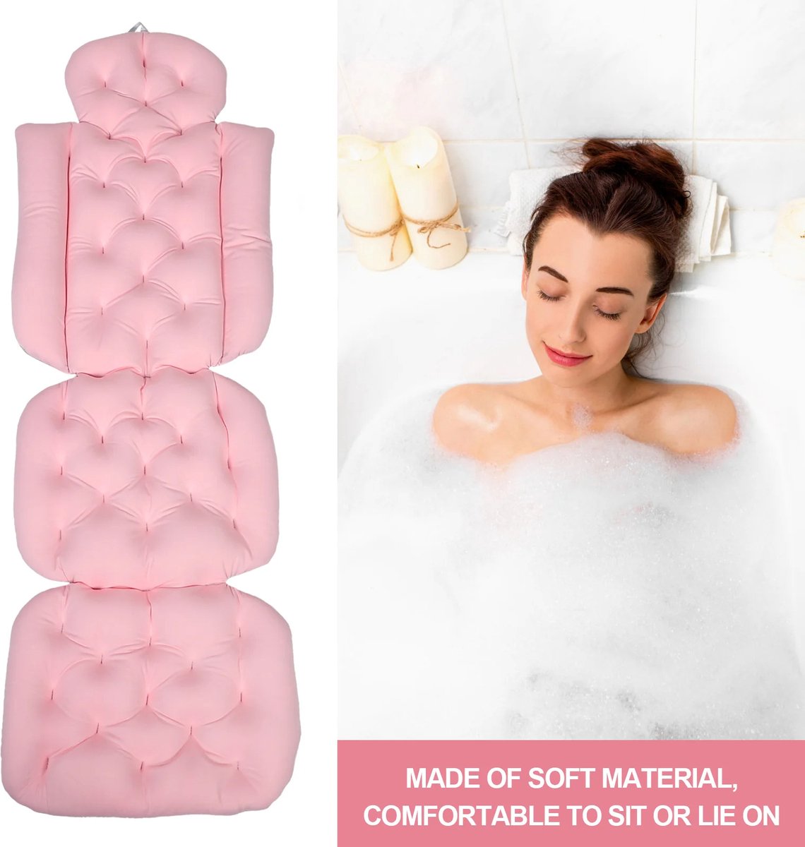 Luxe Badkussen - Roze - Antislip Spa Hoofdsteun Kussen Rugondersteuning - Baden - Waterdicht Babykussen - Biomateriaal