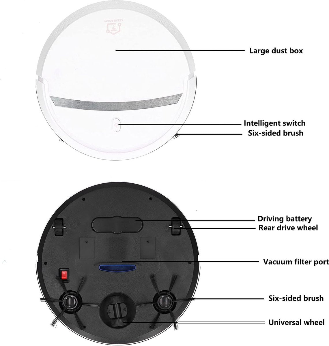 Robotstofzuiger met dweilfunctie - Stil & krachtige zuigkracht - Huishoudelijke stofzuiger met automatische navigatie - Ideaal voor dierenhaar, tapijten, harde vloeren
