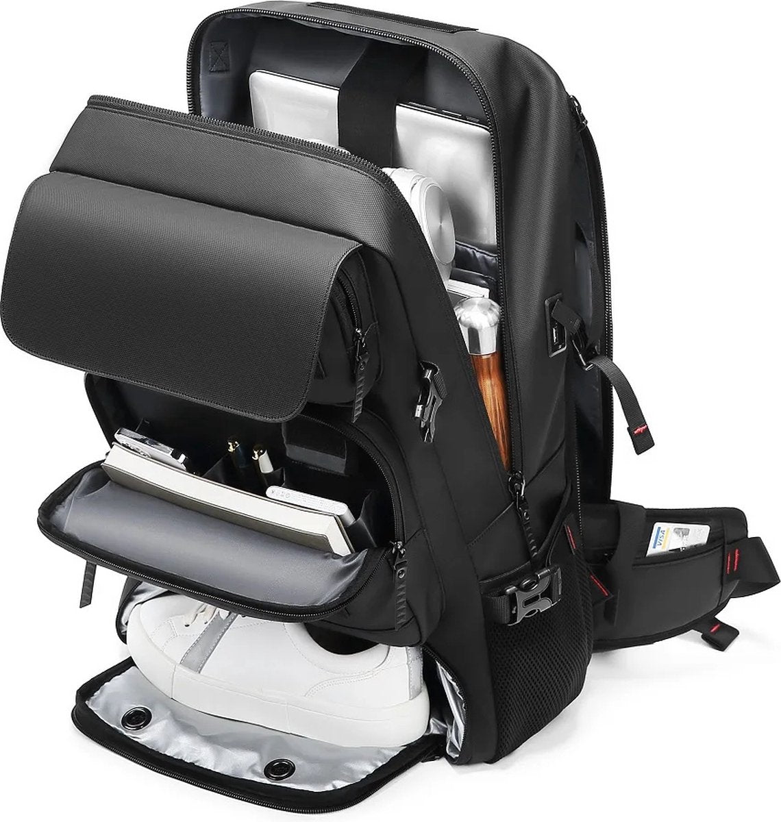 Waterdichte Reistas voor Mannen 17 Inch - Zakelijke Laptoprugzak met Gescheiden Schoenenvak, USB-oplaadpoort, 50L Outdoor Rugzak voor Wandelen, Zakenreizen en Trektochten, Grote Rugzak met Laptopvak en Waterdichte Bescherming
