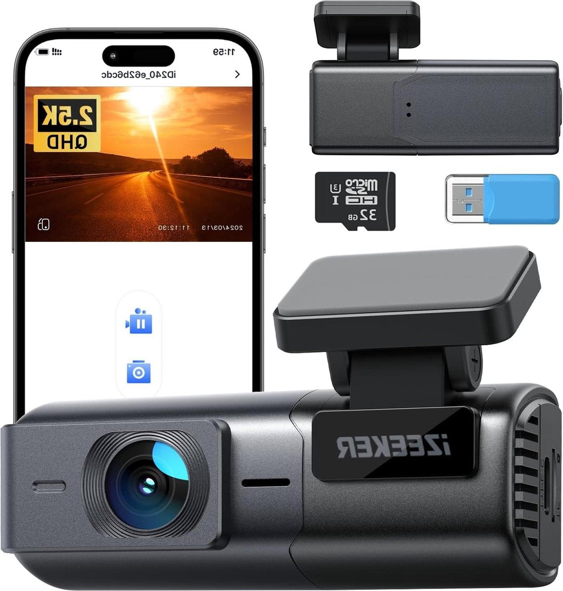 WiFi Dash Camera for Cars - 2.5K Mini Car Camera 1440P Dashcam Front - Free App - 32GB Card - Night Vision - WDR G-sensor - Loop Recording Dashcam for Car