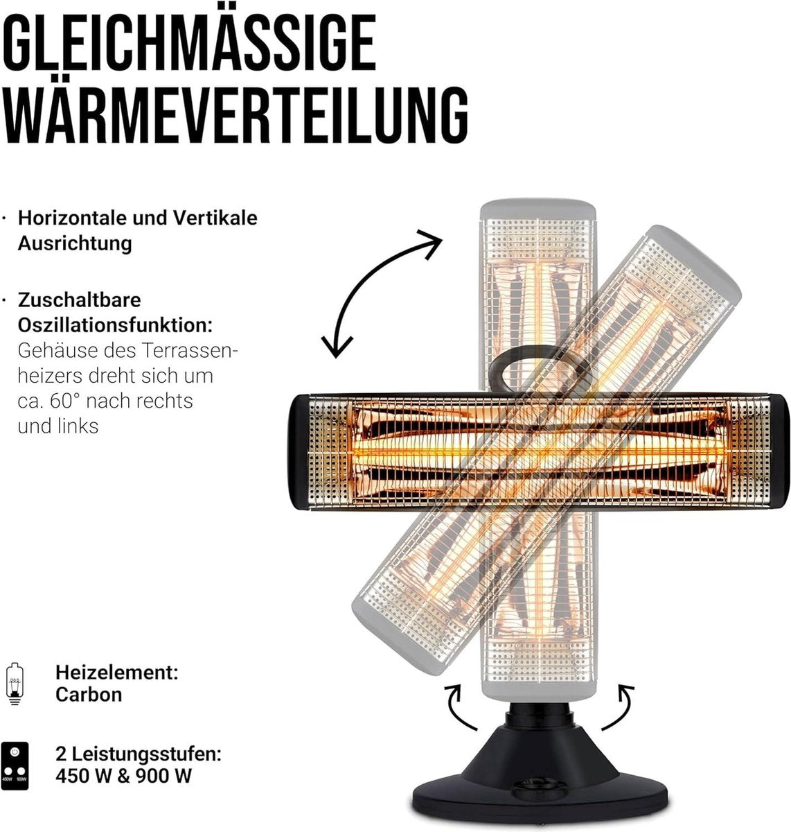 Heater Elektrische Terrasverwarmer 4923 verwarming elektrisch infrarood - binnen buiten - terras serre - zwart