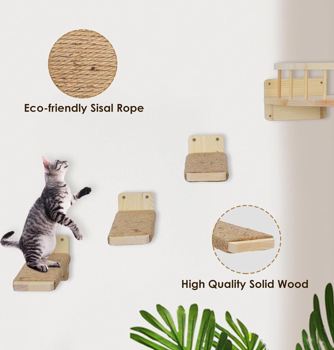 Wall-mounted cat tree, cat hammock with 3 cat steps, cat shelf, cat wall, cat sleeping places, cat furniture for sleeping, playing, climbing and lounging