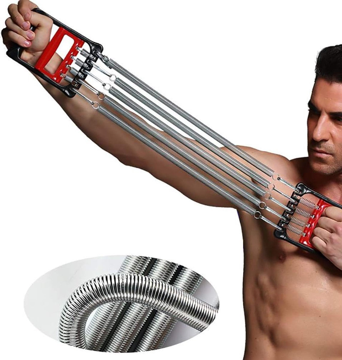 Expander Fitness met 5 veertrainers voor spieren, borstexpander en handknijper, verstelbaar, spiertrainingsapparaat, voor training van borst-, schouder- en armspieren