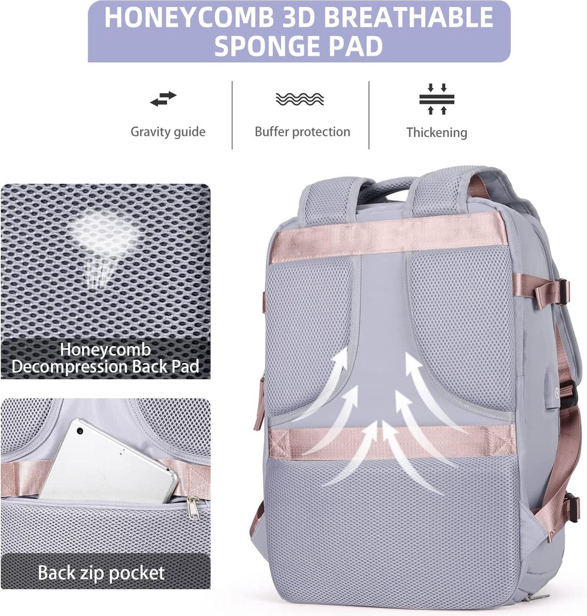 Large carry-on, 40 x 20 x 25 cm, travel backpack for women, carry-on luggage, airplane, Easyjet carry-on, 45 x 36 x 20 cm, backpack for women, with laptop compartment, waterproof daypack with
