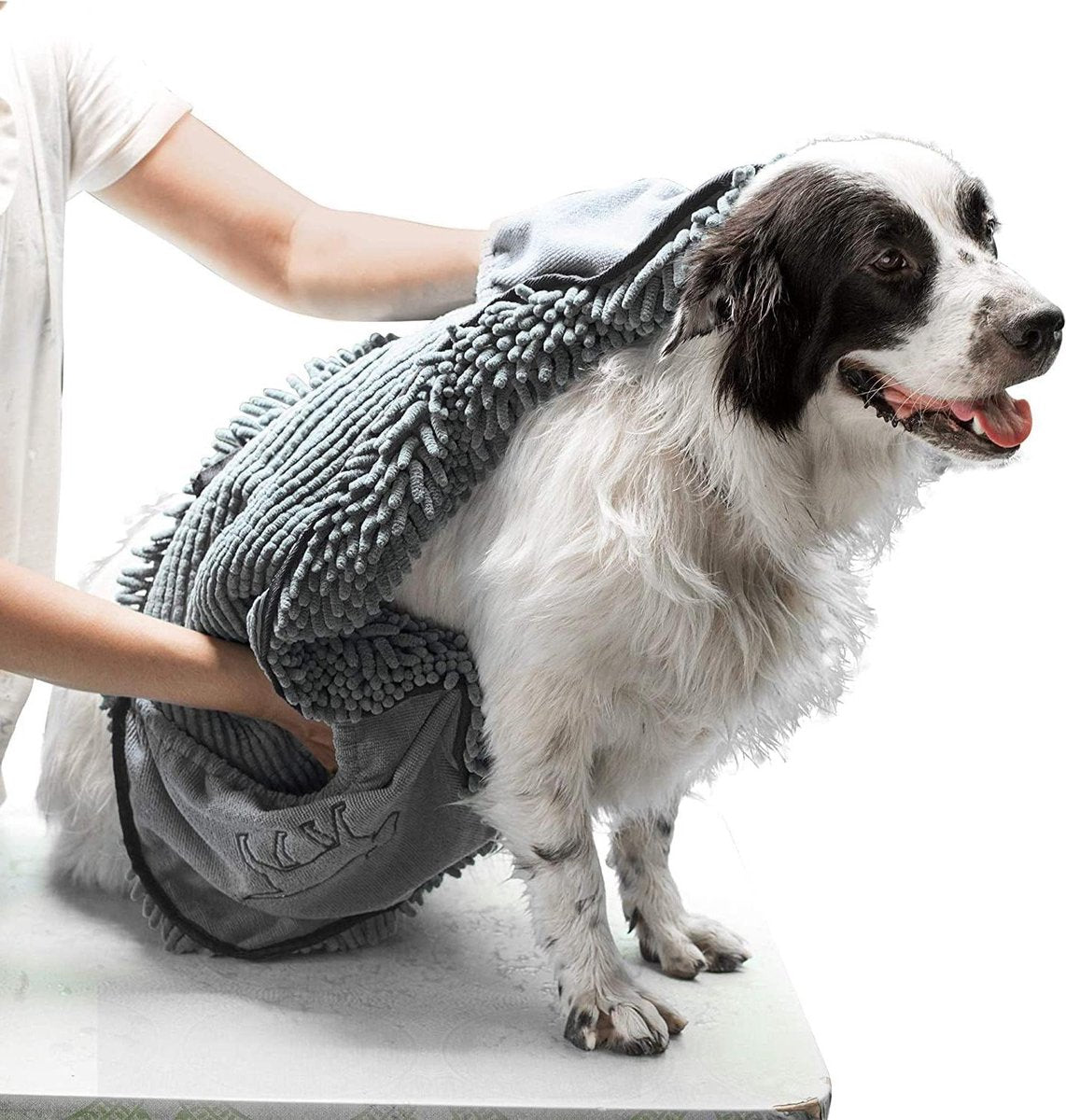 Dog Bath - Large Dog Shammy Towel - Ultra Absorbent - Durable - 35 x 15 Size - All Breeds - Fast Drying - Chenille Fabric - Machine Washable Dog Bath