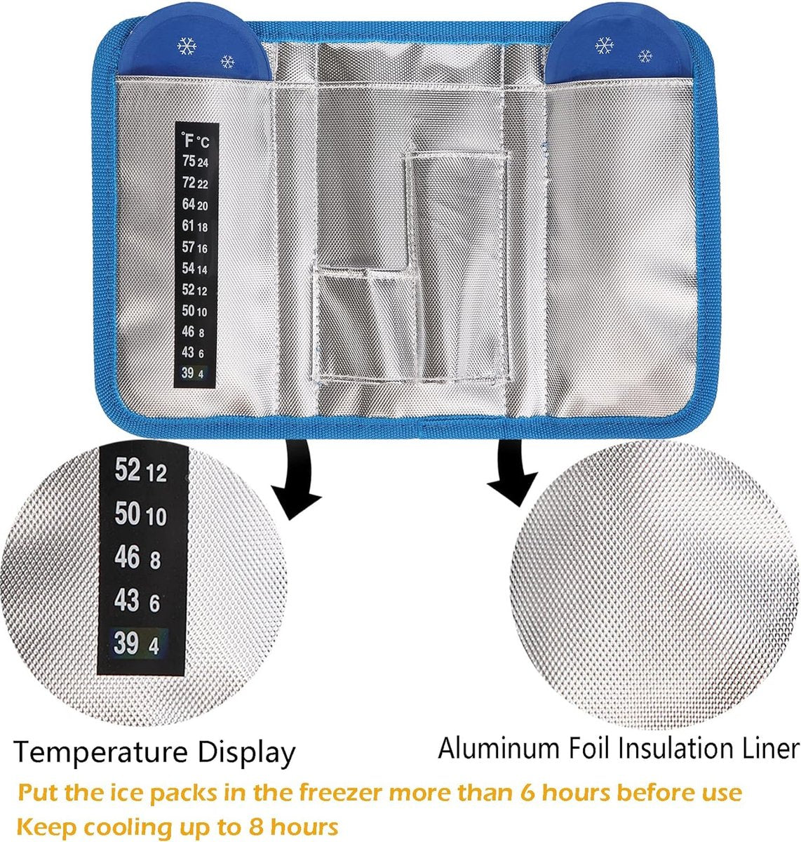 Insuline Cooler Reisetui Draagbare Diabetische Medicatie Insuline Penhouder Organisator Tas Medicijn Koeltas met 2 Ice Pack Gel (Blauw)