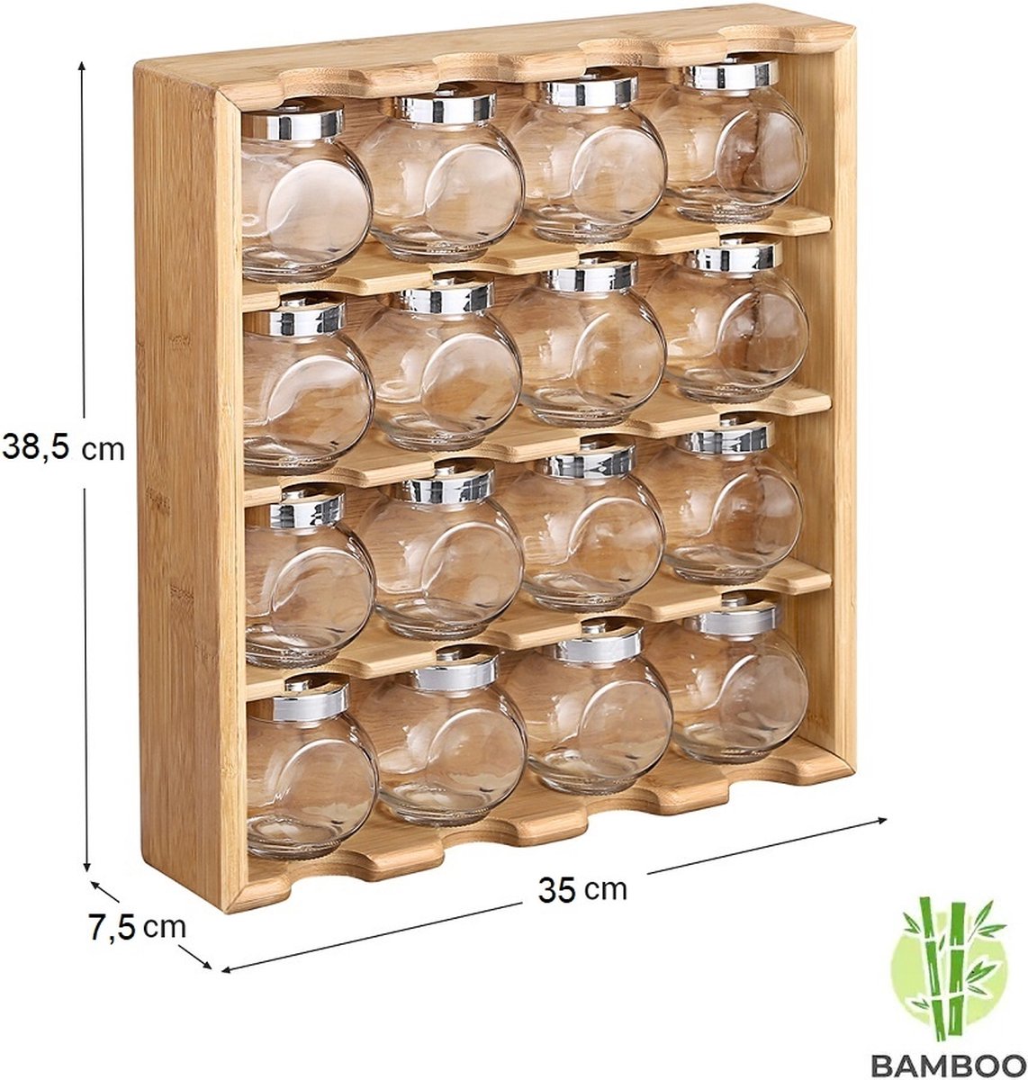 Decopatent® Ophangbaar kruidenrekje - Kruidenrek inclusief 16 kruidenpotjes - Bamboe Hout - 4 laags