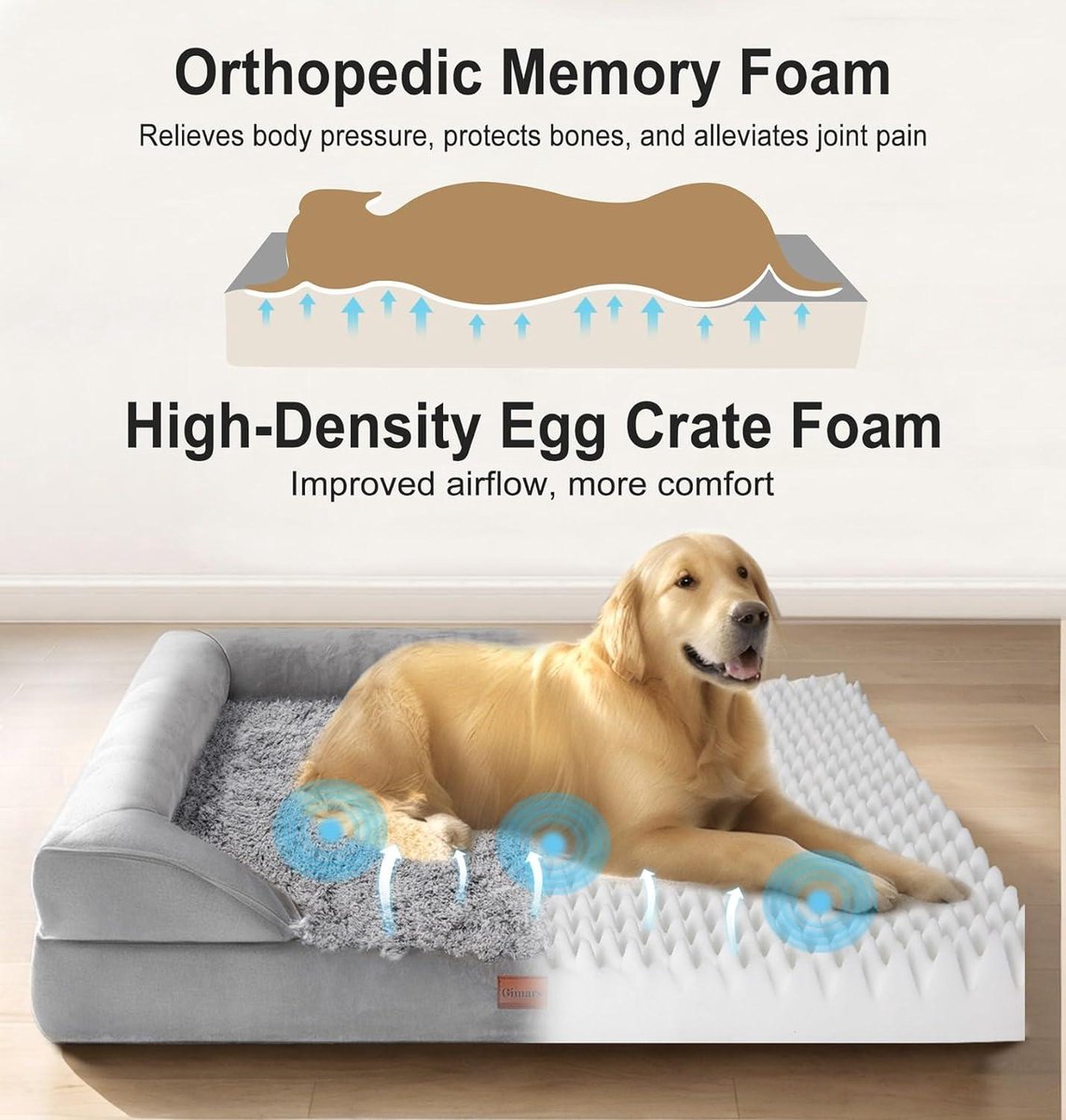 Orthopedic Dog Bed with Thick Foam Waterproof - Removable Washable Pet Bed Cover for Large Medium Small and Senior Dogs - Comfortable and Durable Fluffy Dog Bed