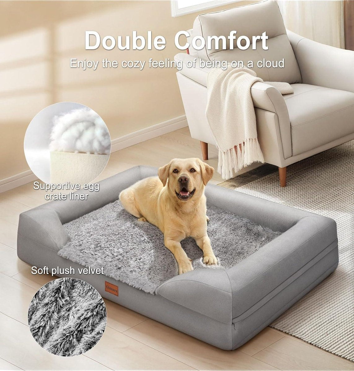 Orthopedic Dog Bed with Thick Foam Waterproof - Removable Washable Pet Bed Cover for Large Medium Small and Senior Dogs - Comfortable and Durable Fluffy Dog Bed