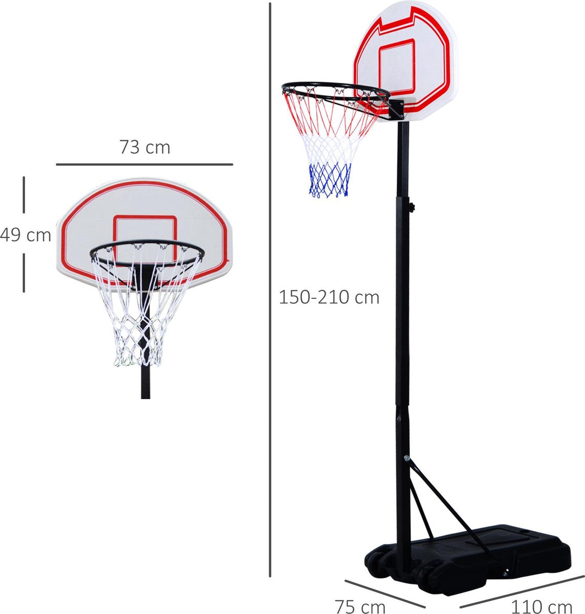 Basketball hoop on pole 205/250cm high Basketball pole