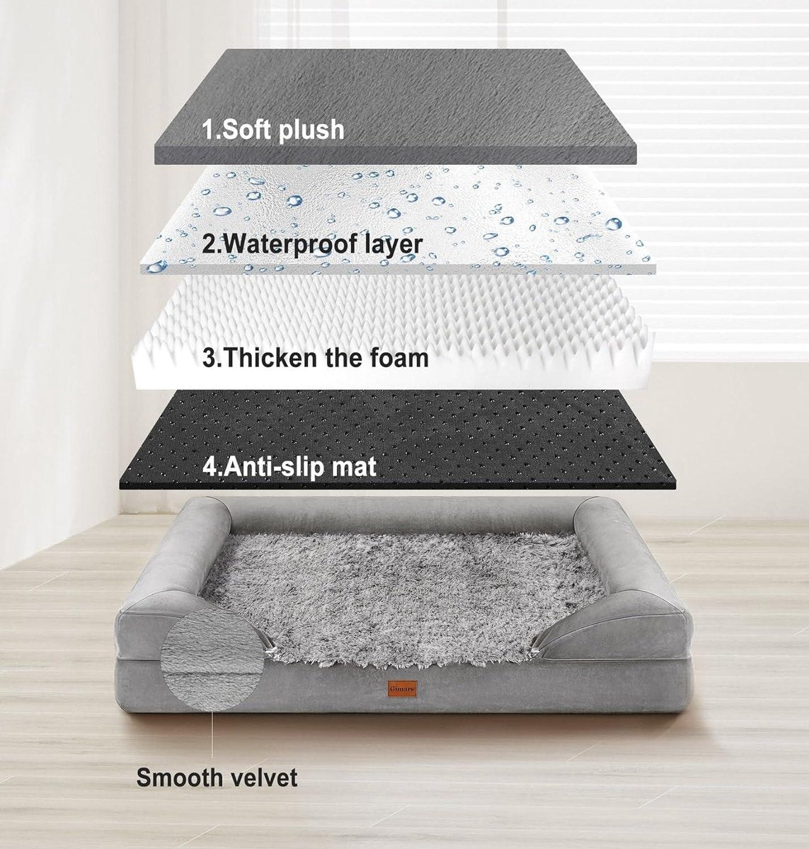 Orthopedic Dog Bed with Thick Foam Waterproof - Removable Washable Pet Bed Cover for Large Medium Small and Senior Dogs - Comfortable and Durable Fluffy Dog Bed