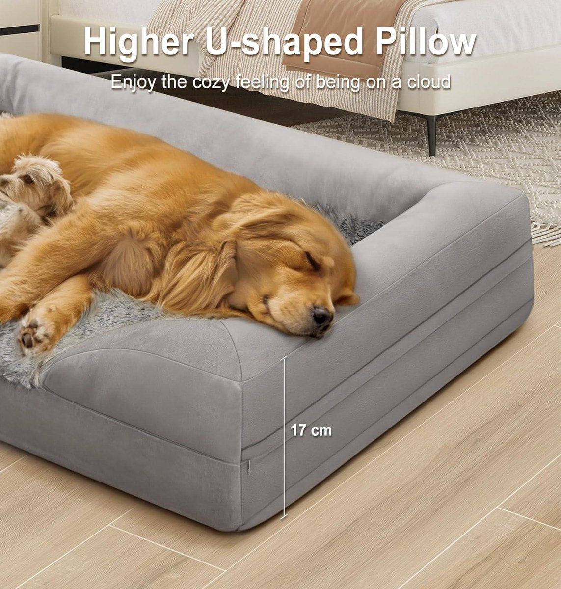 Orthopedic Dog Bed with Thick Foam Waterproof - Removable Washable Pet Bed Cover for Large Medium Small and Senior Dogs - Comfortable and Durable Fluffy Dog Bed