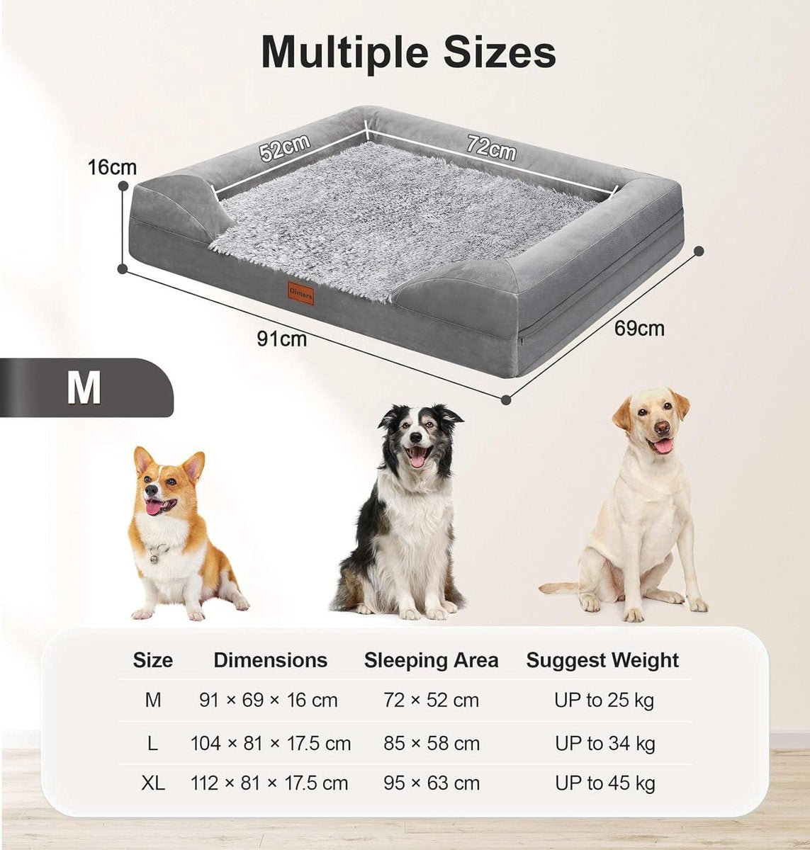 Orthopedic Dog Bed with Thick Foam Waterproof - Removable Washable Pet Bed Cover for Large Medium Small and Senior Dogs - Comfortable and Durable Fluffy Dog Bed