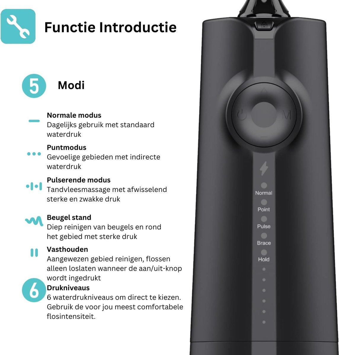 Waterflosser - Tandreiniger - 300ML - 75dB - IPX7 - 5 Mondstukken - USB Oplaadbaar Elektrische Monddouche - Flosapparaten - Lange Batterijduur - Draadloze Waterflosser - Zwart