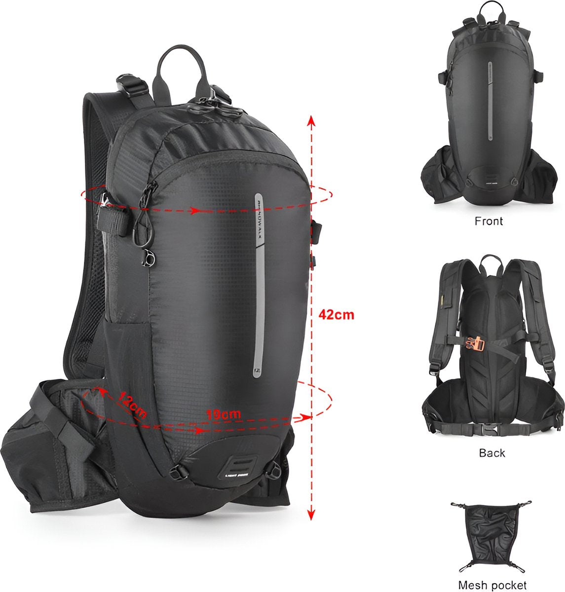 E-Shop4u® - Wandelrugzak 12L - Waterdicht - Backpack Fietsen - 2L Waterzak - Zwart