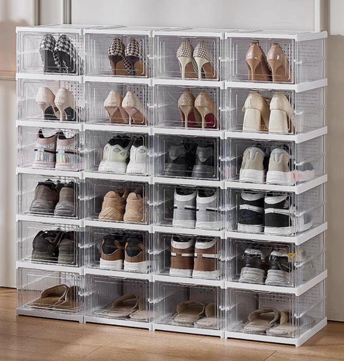 Schoenendoos - Schoenendoos transparant - Schoenenbox - Sneakerbox - Opbergdoos voor schoenen - Schoenenkast - Opbergdozen - Set van 6 - Opvouwbaar - Ademend - 34,5 x 25,5 x 20 cm - Model: 1158-6