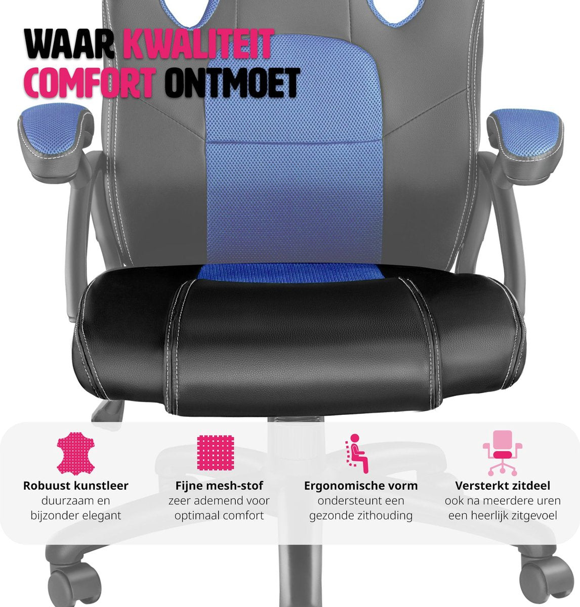 tectake® Bureaustoel Racing - Gamingstoel met Kantelfunctie, Directiestoel, Draaistoel met Wielen - In Hoogte Verstelbare Ergonomische Bureaustoel - PC-Stoel - Zwart/Blauw