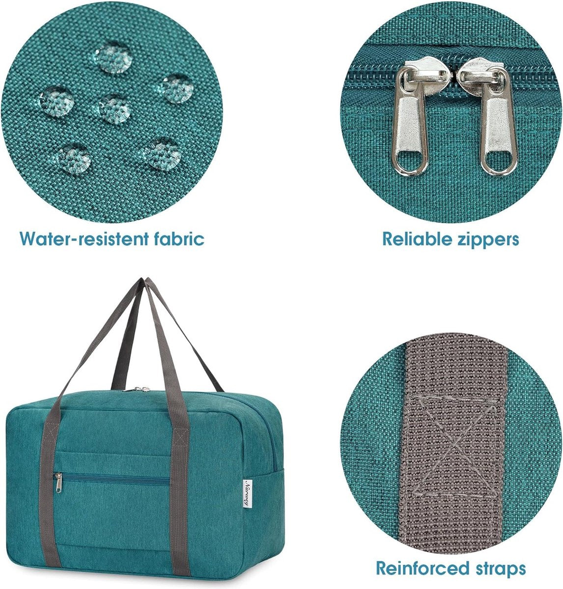 Handbagage, 40 x 20 x 25 cm, tas voor in het vliegtuig, opvouwbare reistas voor dames en weekendtrips, 20 liter, blauw, groen