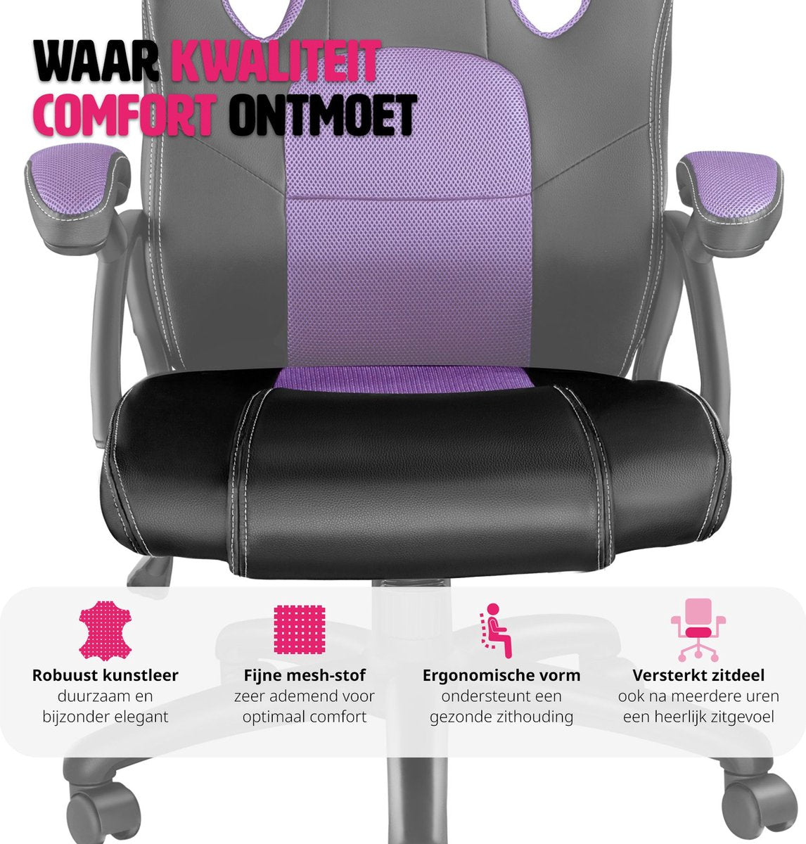 tectake® - Gaming bureaustoel - Luxe bureaustoel kantoorstoel - Racingstoel gamestoel Mike - Zwart/paars