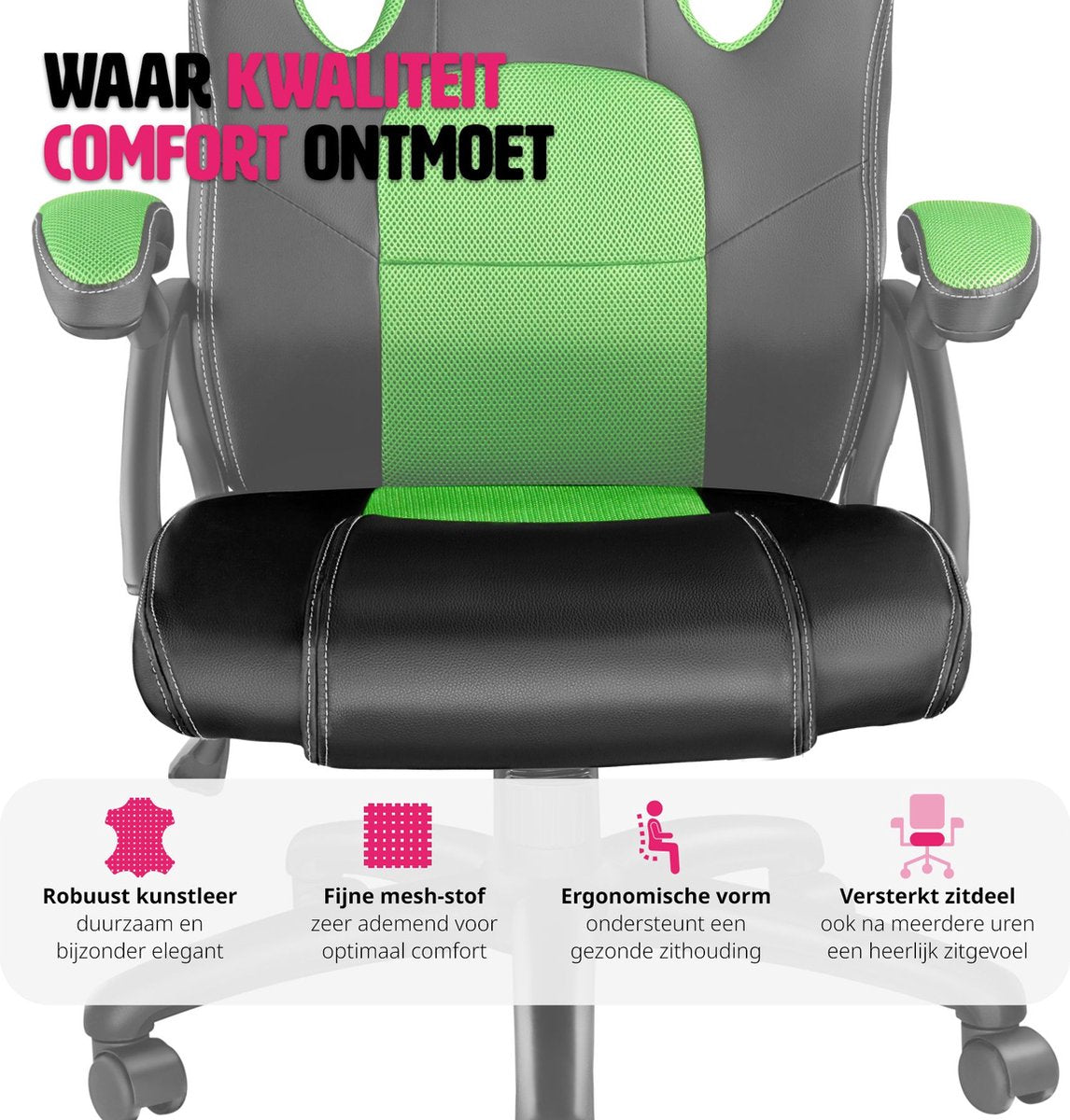 tectake® - bureaustoel gamingstoel - luxe bureaustoel kantoorstoel - racingstoel bureaustoel gamestoel Mike - zwart/groen