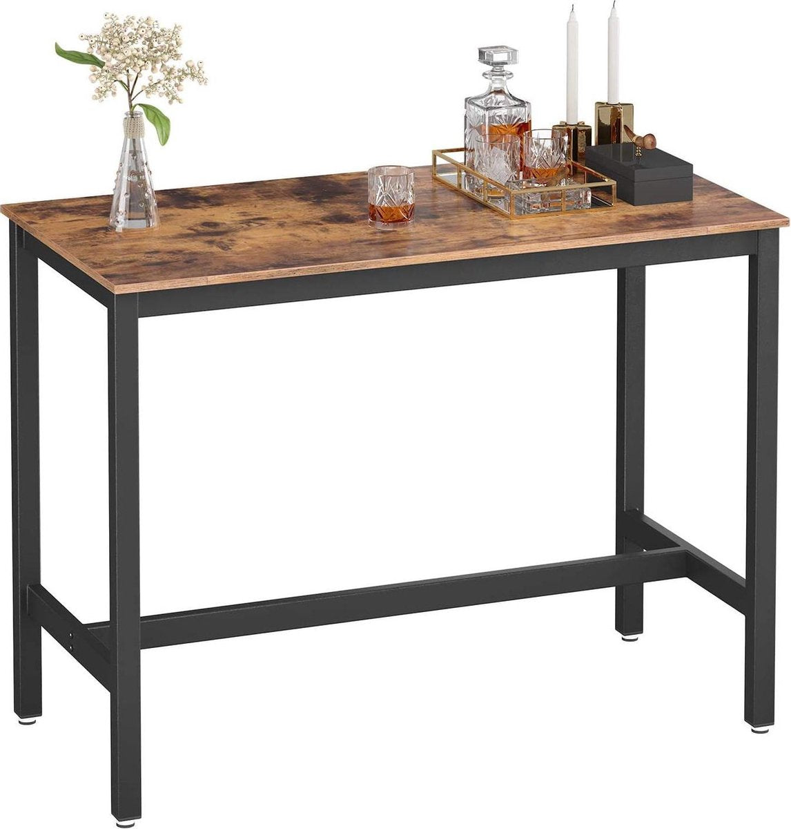 Bartafel - tafel voor cocktails - keukentafel - bruin-zwart - metaal - 120 x 60 x 90 cm