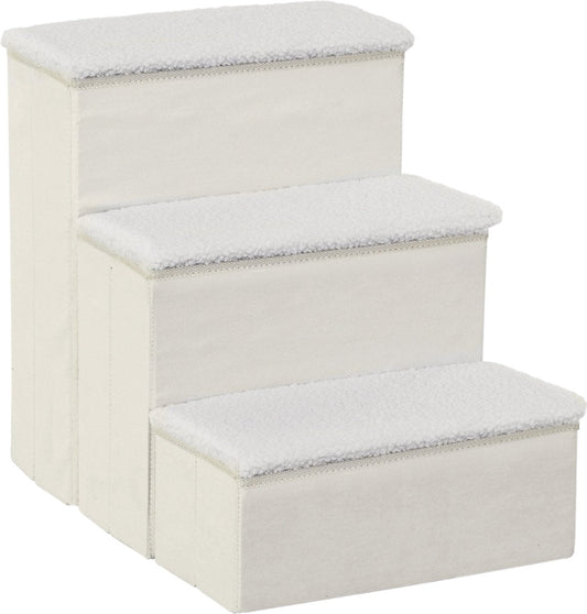 Dog stairs with 3 steps - Cat stairs - Pet stairs - Steps - Footstool - White - 40 x 54 x 48 cm