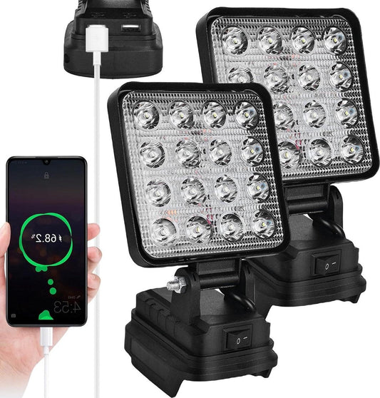 Led-werklamp 18 V Makita - 27 W led-bouwlamp draagbare schijnwerper met accu en USB-oplaadfunctie (2 stuks)