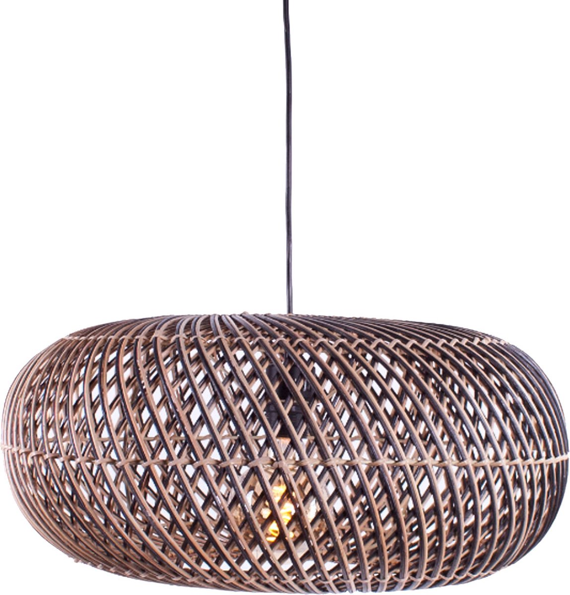 Rattan pendant lamp Stripes | 1-light | black / natural | rattan / metal | Ø 40 cm | height adjustable up to 140 cm | dining room / dining table / living room lamp | modern / rustic design