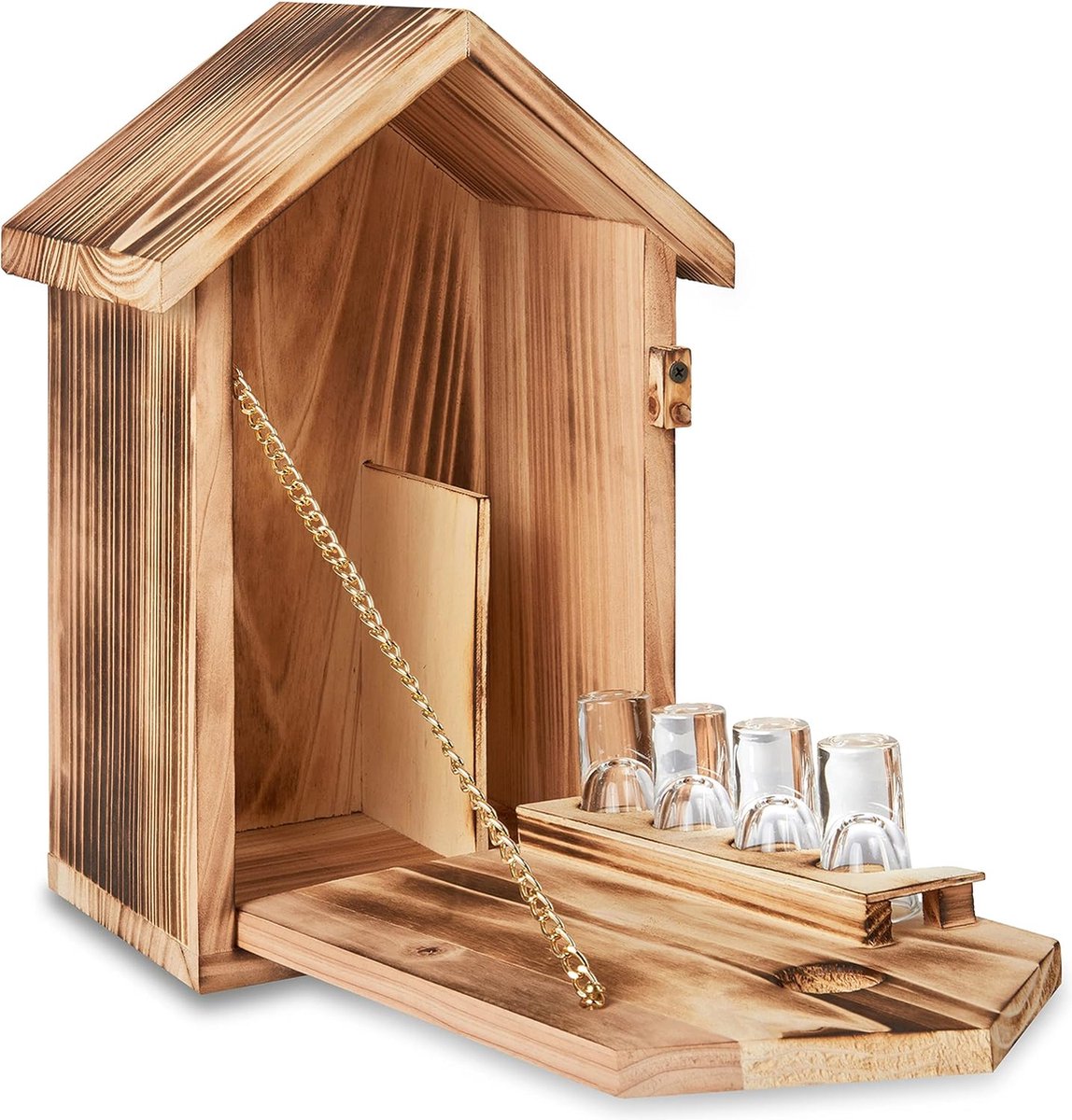 SG-Fun Vogelhuis Schnapps Bar Minibar - Grappige Houten Twitter Box inclusief Shotglaasjes - Barkaart Tuin Gadgets Alcoholcadeaus voor Mannen