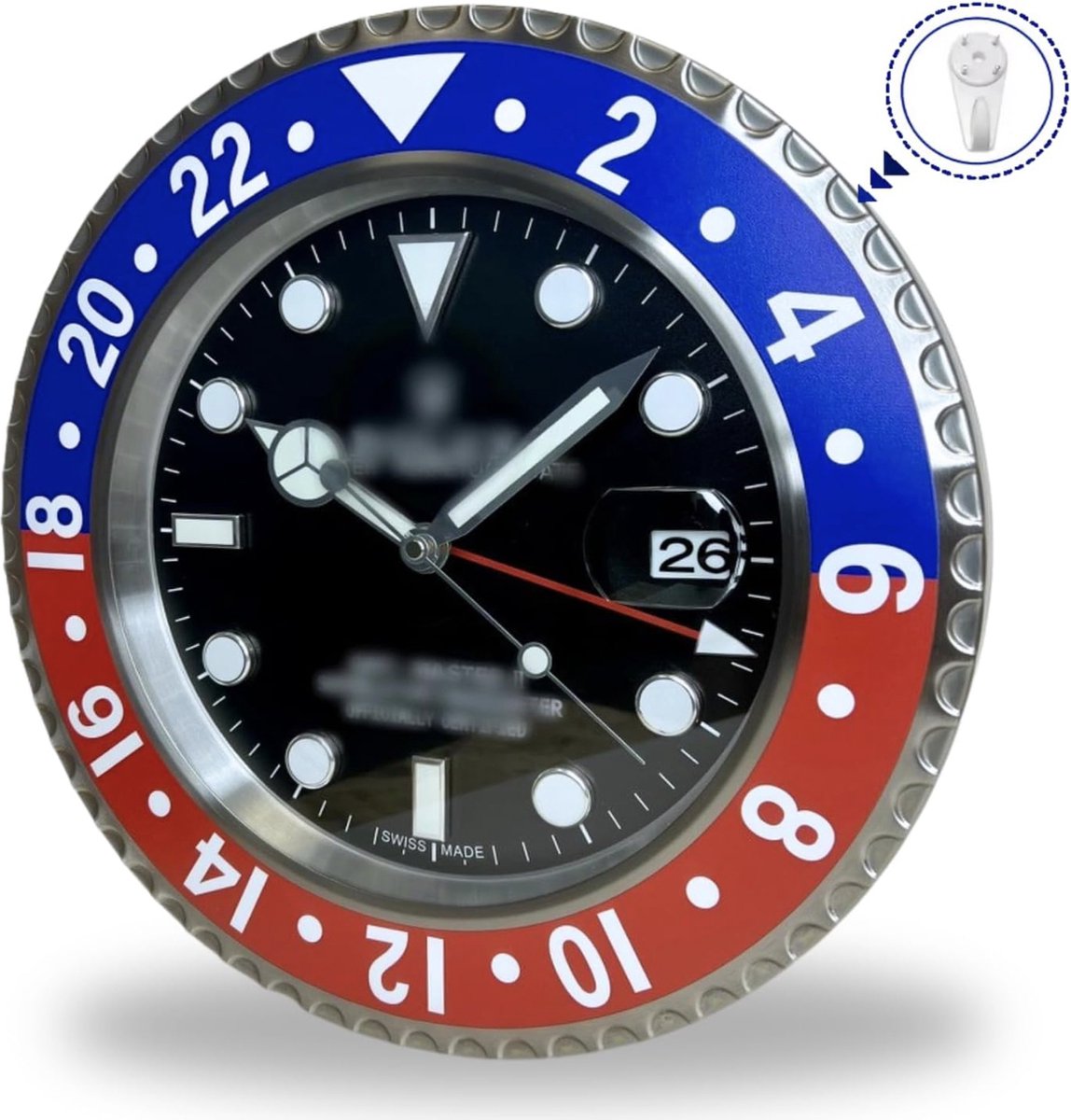 Rolex Wandklok - GMT Master Pepsi - Moderne Wandklok - Automatische Klok - Glow in the the dark wijzers - Rolex Horloge - Rood & Blauw