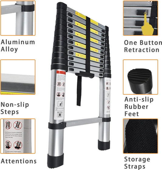 Telescopische Vouwladder - Telescopische Ladders - Soft Close - Werkhoogte 3,2 m - zilver