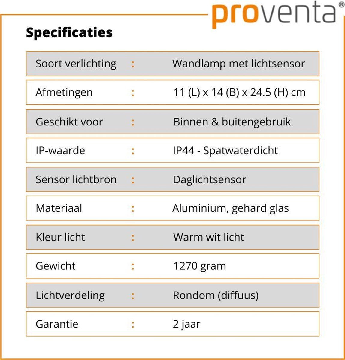 Proventa Glasso LED Wandlamp met Dag- en Nachtsensor - Warm wit Licht - Zwart
