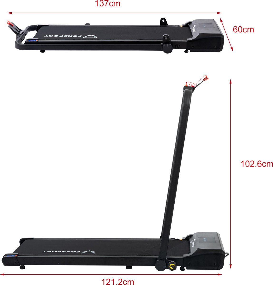Treadmill with armrests - Foldable armrests - with wheels - walking or running - Walking band - Treadmill - Walking Pad - Adjustable speed - Installation-free - Display with training information - 1-12km/h