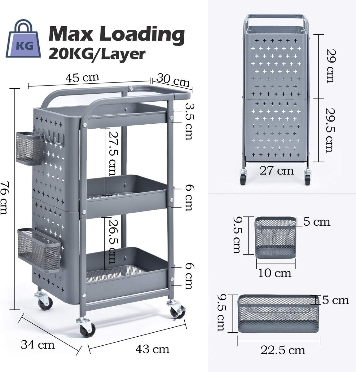 Premium Keukentrolley – keuken planken - Opberg Trolley op wielen – met niveaus – duurzaam -ruimtebesparend
